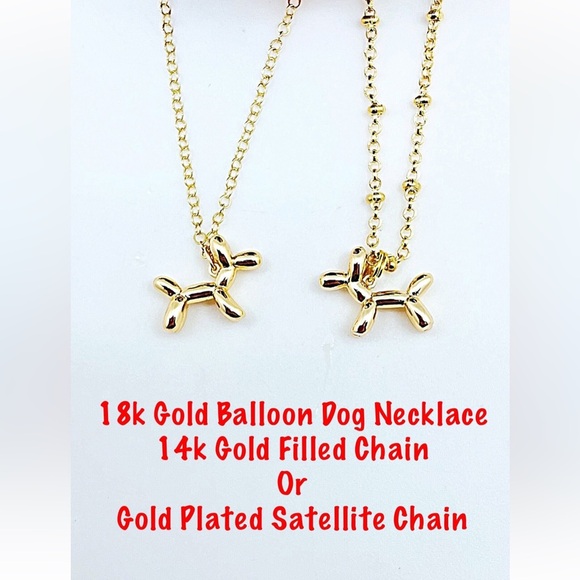 Gold Balloon Dog Necklace w/Choice of Chain, Dog Lovers Gift, NWT, Gift Box - Picture 2 of 8